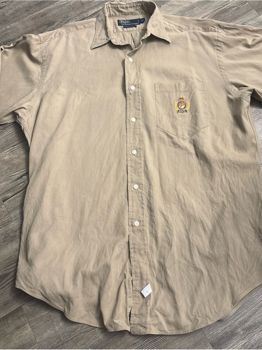 Ralph Lauren Tan Button-Down Shirt with Embroidered Crest